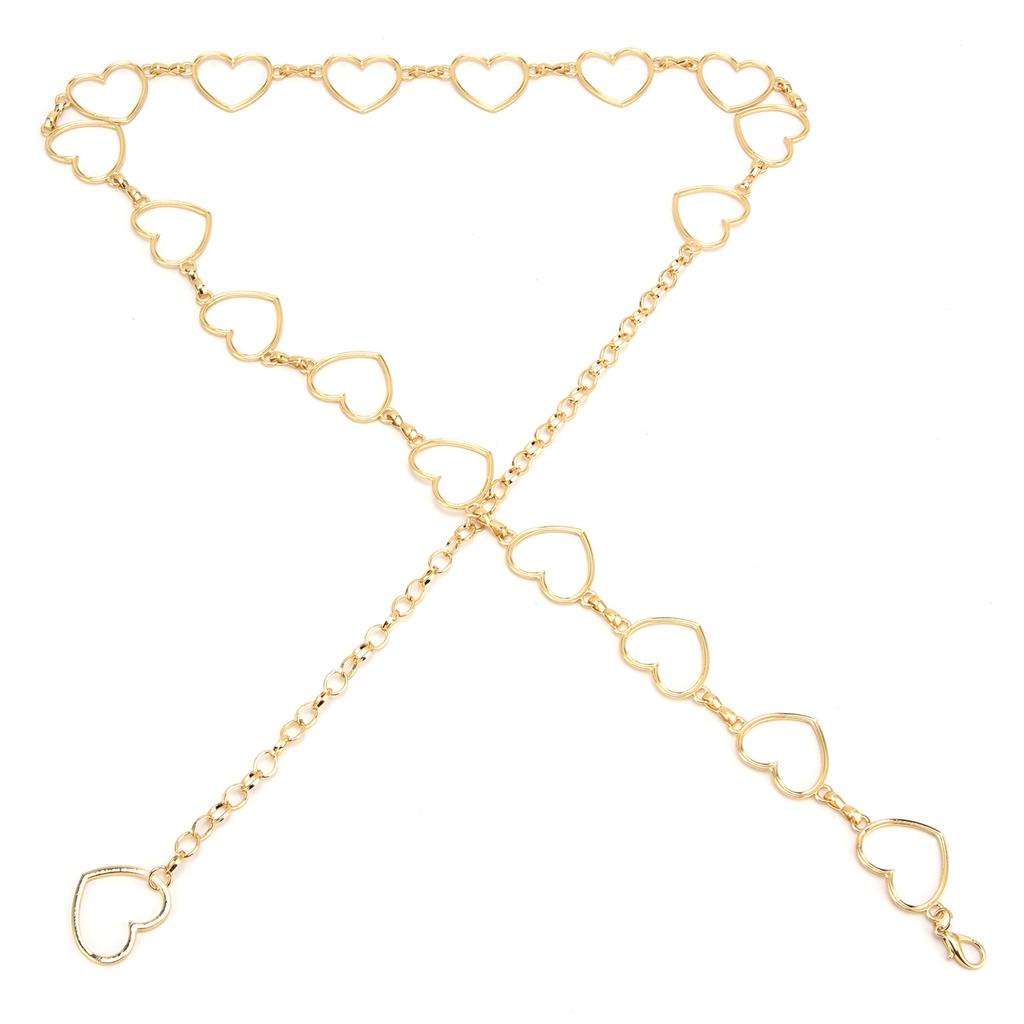Waist Chain Belt Metal Shiny Rhinestones Golden Love No Allergies All Match Gold Chain Belt for Shorts Suits Shirts