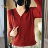 Women Knitting Sweater V-Neck Long Sleeve Button Down Sweater Cardigan Solid Color Loose Fit Crochet Texture Coat