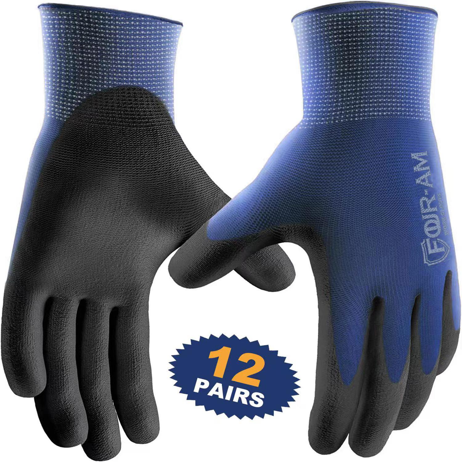 

3/12Pairs Ultra-Thin PU Coated Work Gloves, Excellent Grip Gloves, Nylon Shell Black Polyurethane Coated Safety Work Gloves XXL