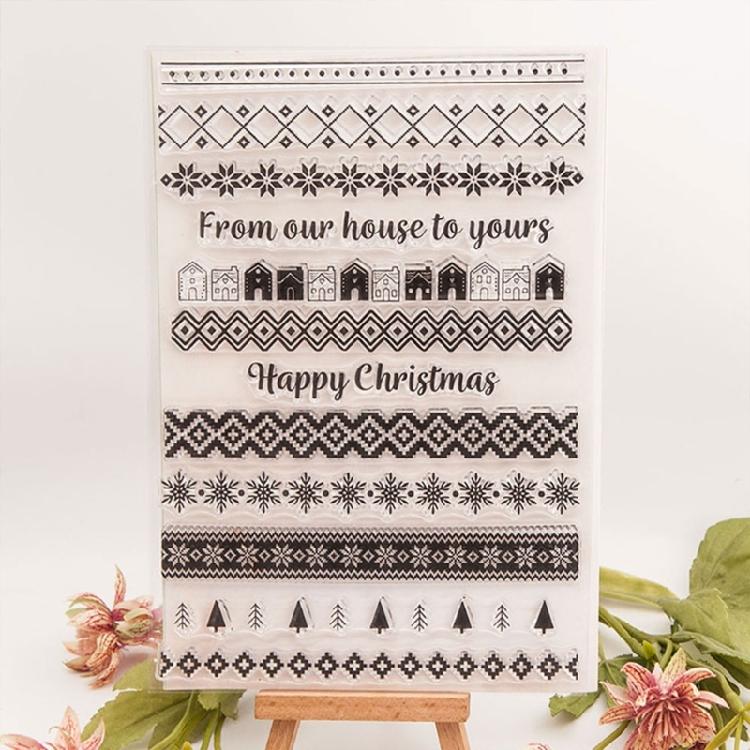 Clear Stamp Happy Christmas Transparent Stamp Laces Line Silicone Stamp for Cards Journal Scrapbooking Decorations