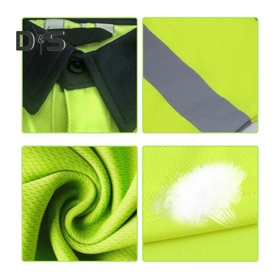 Gut sichtbares Sicherheits-T-Shirt mit Reversknopf und reflektierendem Band. Schnelltrocknendes, atmungsaktives Arbeitskleidungs-Sicherheitsoberteil für Bauarbeiter