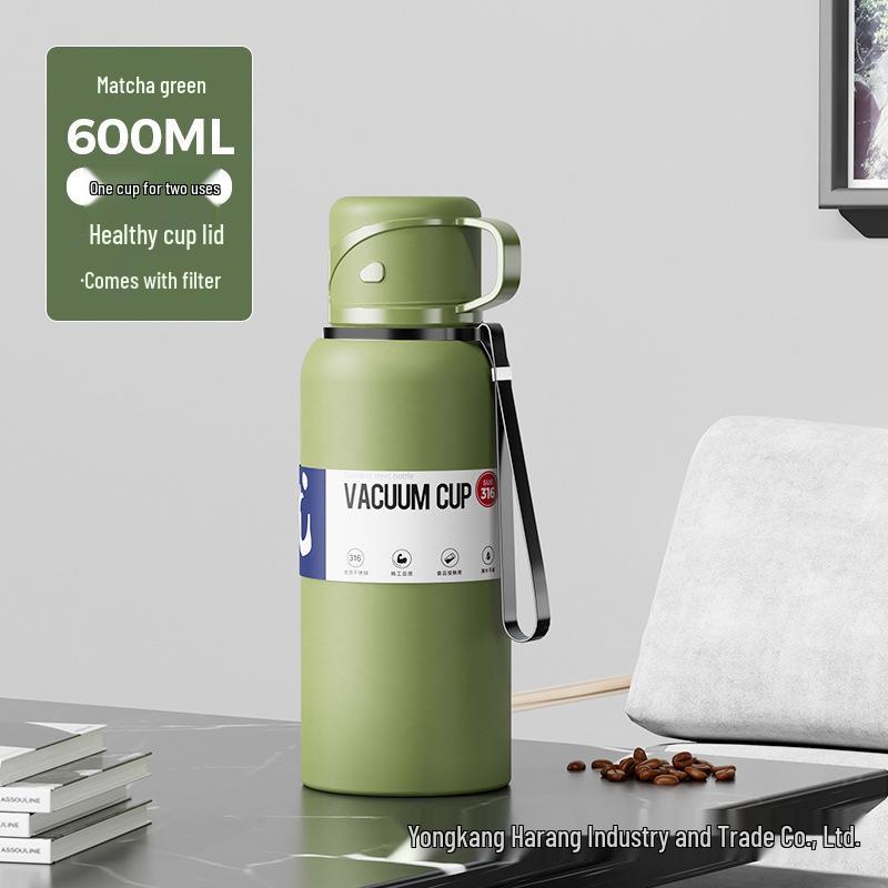 

Изолированная бутылка для воды из нержавеющей стали 316 с двойными крышками и ситечком для чая для использования на открытом воздухе 600ml