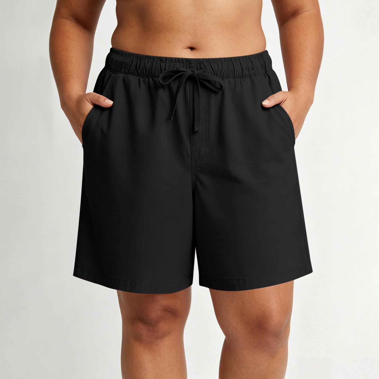 Women s Plus Size Color High Waist Drawstring Elastic Waist Shorts with Pockets - Casual Summer Shorts XXXL