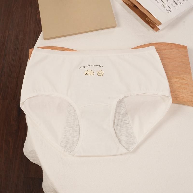 Female Spring and Autumn Pure Cotton 10A Antibacterial Extended Crotch Period Middle Waist Triangle Briefs