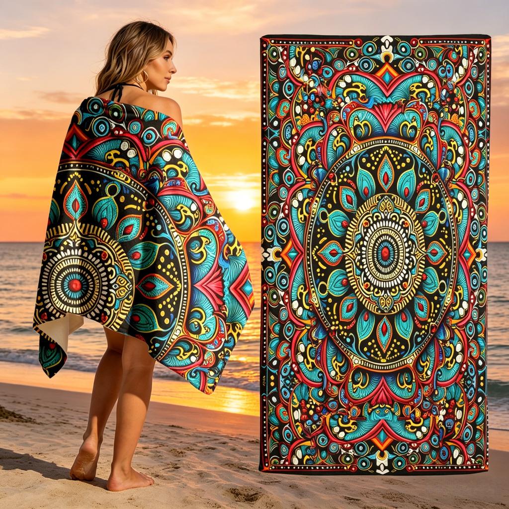 Bohemian Mandala Print Strandtuch Leicht Langlebig für Poolparty Strandurlaub Tauchen Outdoor Geschenk Unisex