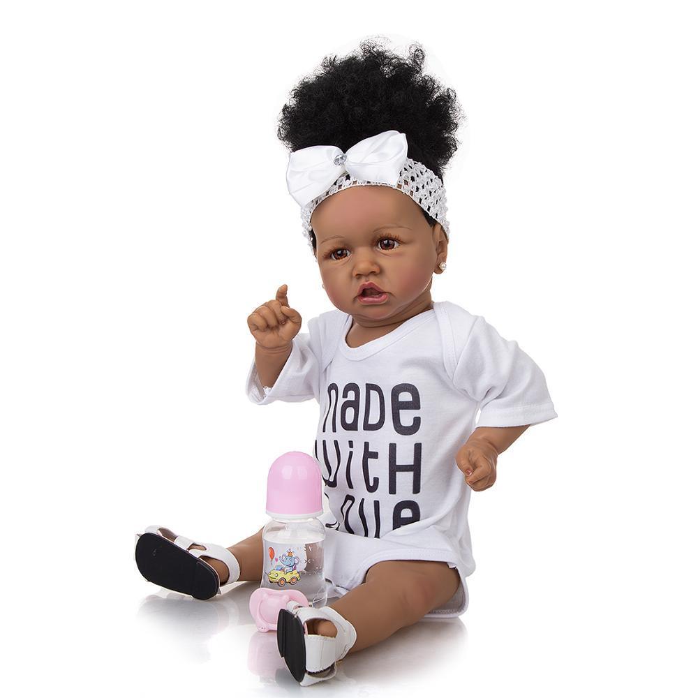 KEIUMI 57 CM Reborn Girl Dolls Full Silicone Vinyl Fashion Black Skin Newborn Babies Doll Toy Kids Birthday Christmas Gifts