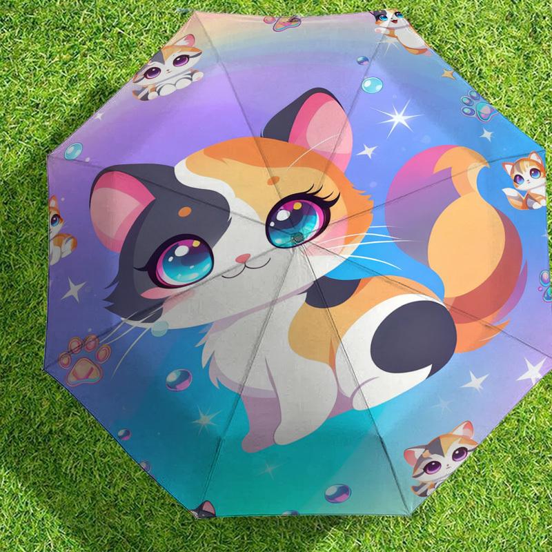 1pc Kawaii Cat Rainbow Pattern Umbrella Design Automatic Opening and Closing Umbrella, High-quality Travel Umbrella,  c1128271
