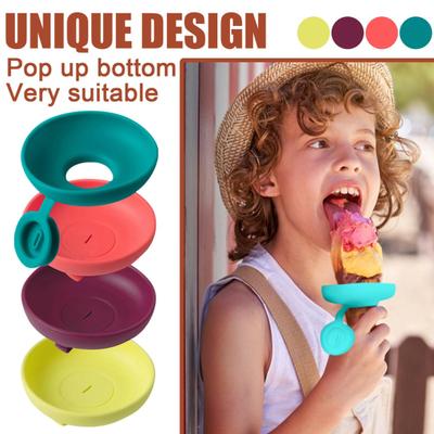 4Pcs Kids Popsicle Holders with Drip Catcher Ice Cream Stand with Dual Functional Design Easy To Clean Silicone Holder for Summer And Birthday Parties