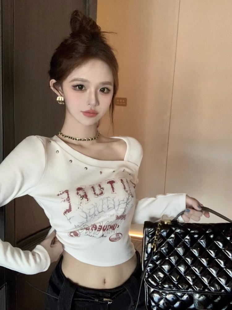 Sexy Women's T-shirts Black White Printed Square Collars Fashion Girls Y2K Tees Lady Tops For Club Party