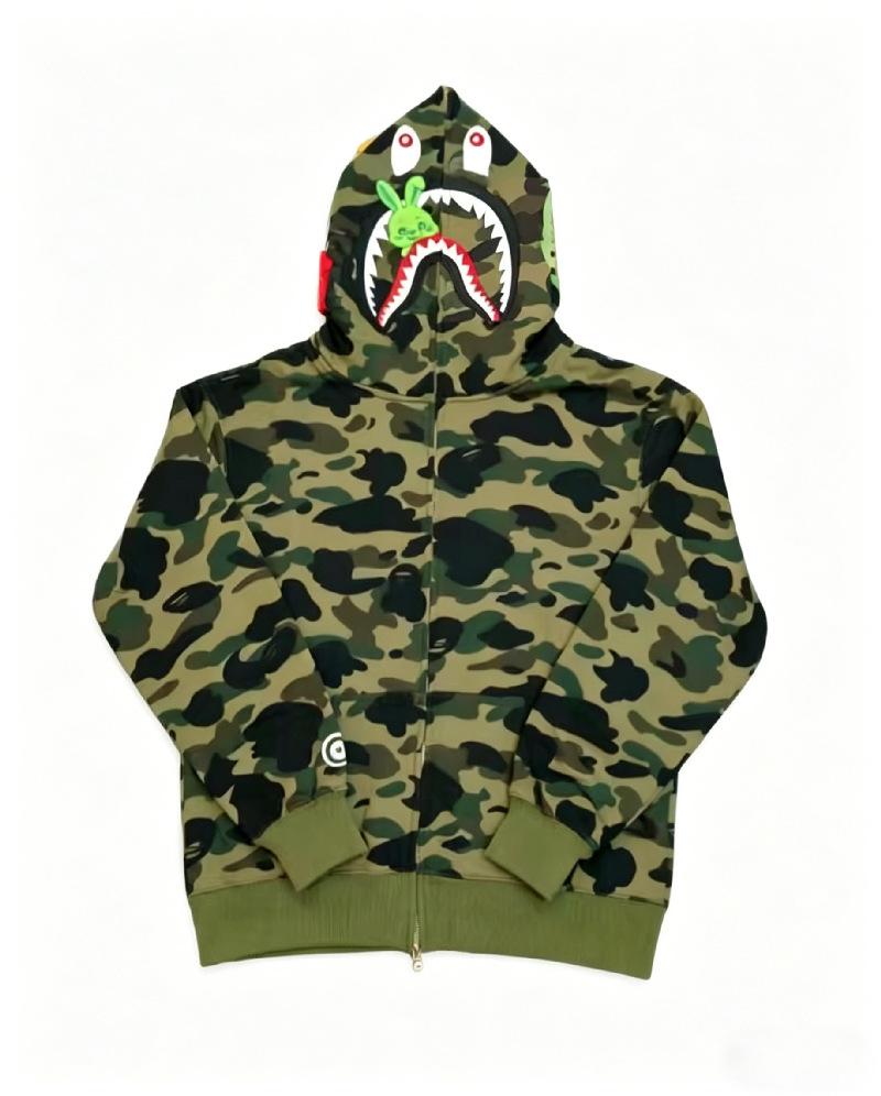 Trendy Brand Shark Head Camouflage 3D Printing Men and Women Couple Zipper To Head Sweater