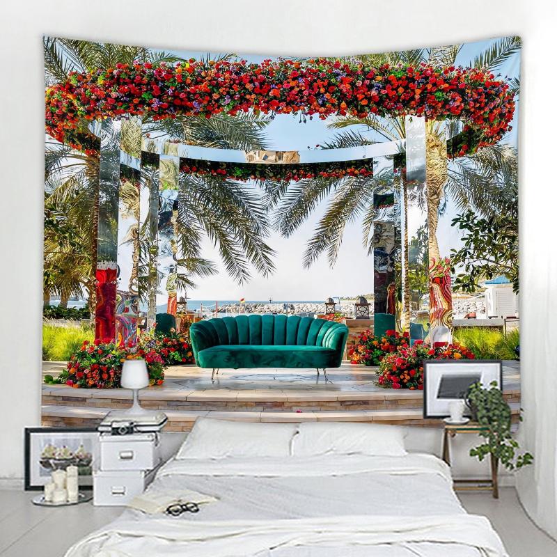 Sonnenschein Wald Landschaft Wandteppich Home Decor Wandteppich Fantasie Pilz Landschaft Mandala Böhmische Wanddekoration Wandteppich