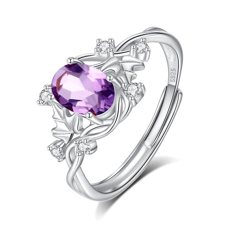 Natural amethyst colored treasure ring women s S925 silver inlaid citrine garnet egg ring couple gift