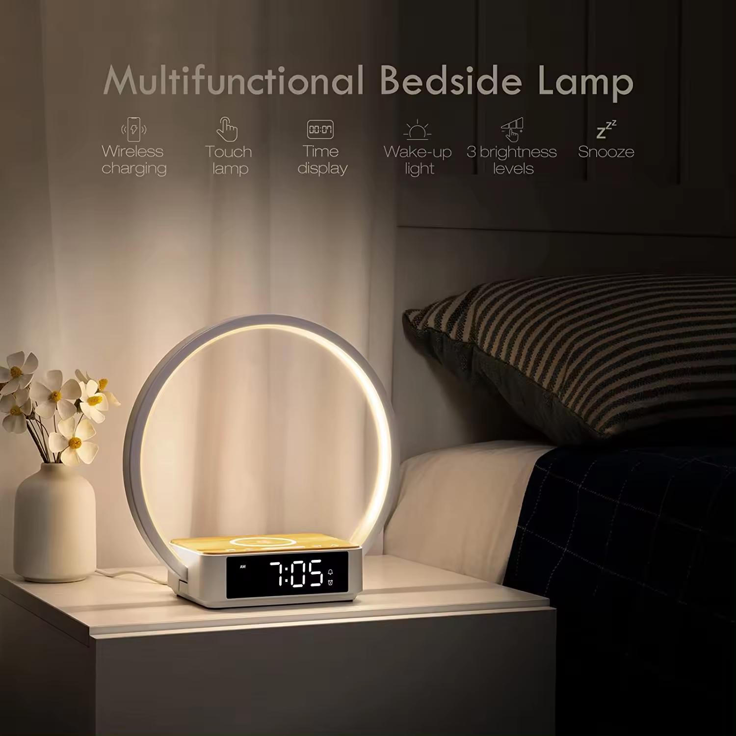 Smart Digital Alarm Clock Multifunctional Night Light Touch Control LED 3-Color Changeable Rechargeable Battery Wireless Bedroom 12 белый