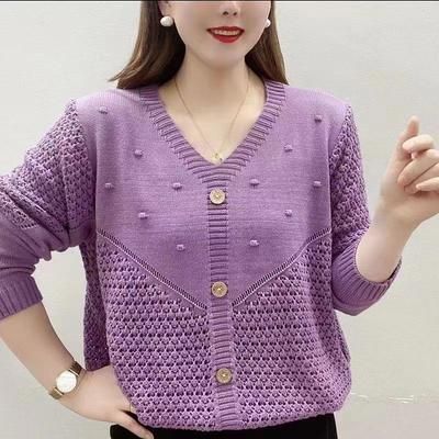 Koreanischer Pullover Damen Locker V-Ausschnitt Langarm Oberteile Damen Gestricktes Unterhemd Mittleren Alters Mutter Oberbekleidung Pullover