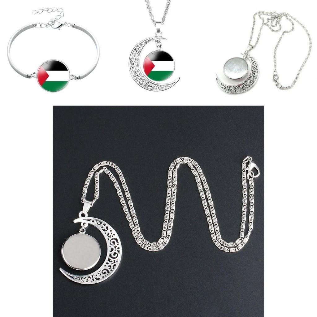 Palästinensische Flagge Design Zeit Edelstein Mond Anhänger Halskette Einzigartige Halskette