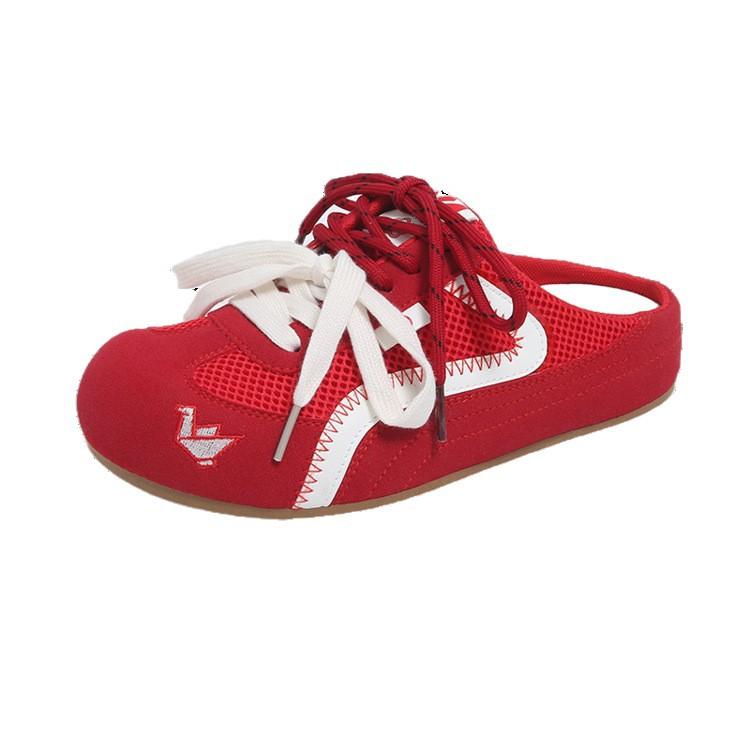 Retro deutsche Trainings-Taschenkopf-Hausschuhe Damen Oberbekleidung 2025 Sommer neu runder Kopf Mesh atmungsaktiv vielseitige Taschenkopf-Schleppsandalen