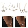 Delicate Bowknot Pendant Necklace and Earrings Combo Graceful Women's Neckchain and Ear Studs Jewelry Set Collection