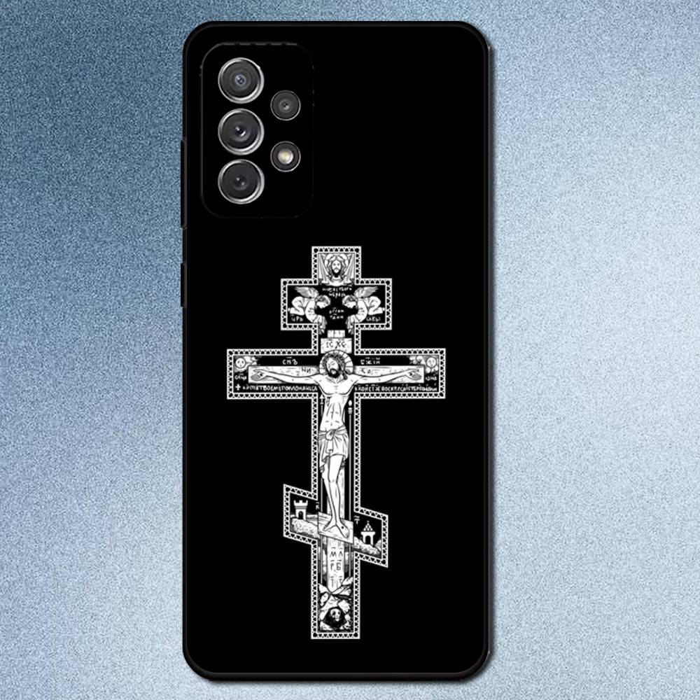 Orthodox Cross Icon Phone Case For Samsung S25,S24,S21,S22,S23,S30,Ultra,S20,Plus,Fe,Lite,Note,10,9,5G Black Cover