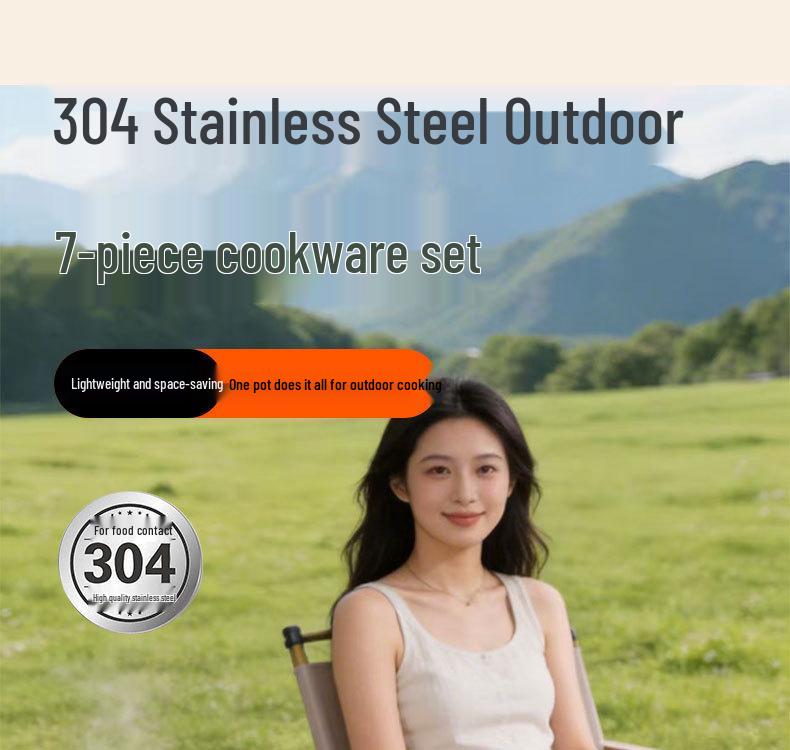 304 Stainless Steel Portable Outdoor Cookware Set - Compact Folding Pots for Camping & Hiking