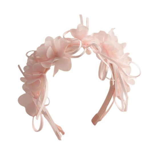 Soft Yarn Headband with Gauze Flowers Faux Pearls Decor Romantic