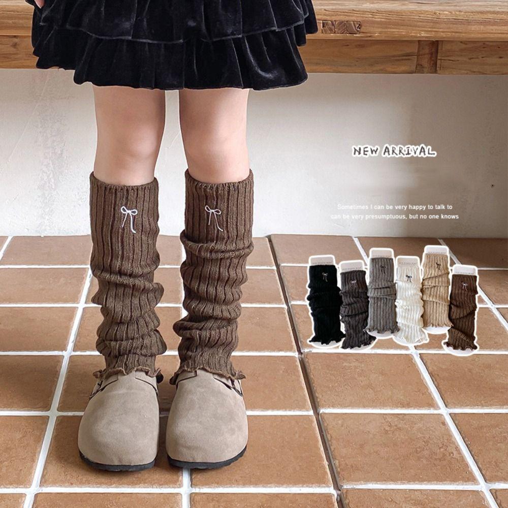 Harajuku Children's Leg Warmers JK Embroidery Bow Socks Kawaii Knitted Leg Cover  Children's