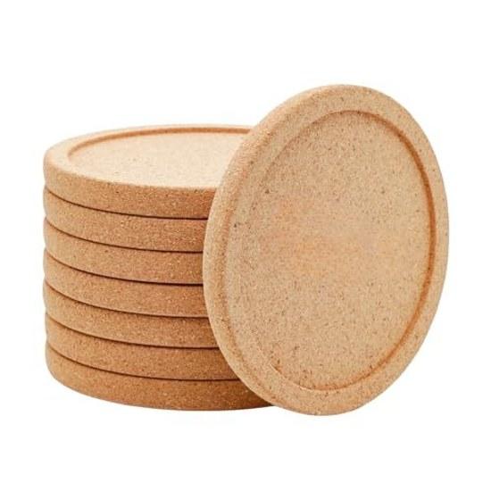 Cork Coaster Diameter 10cm Thickness 10mm Set 8 Groove Design High-density Natural Cork.
