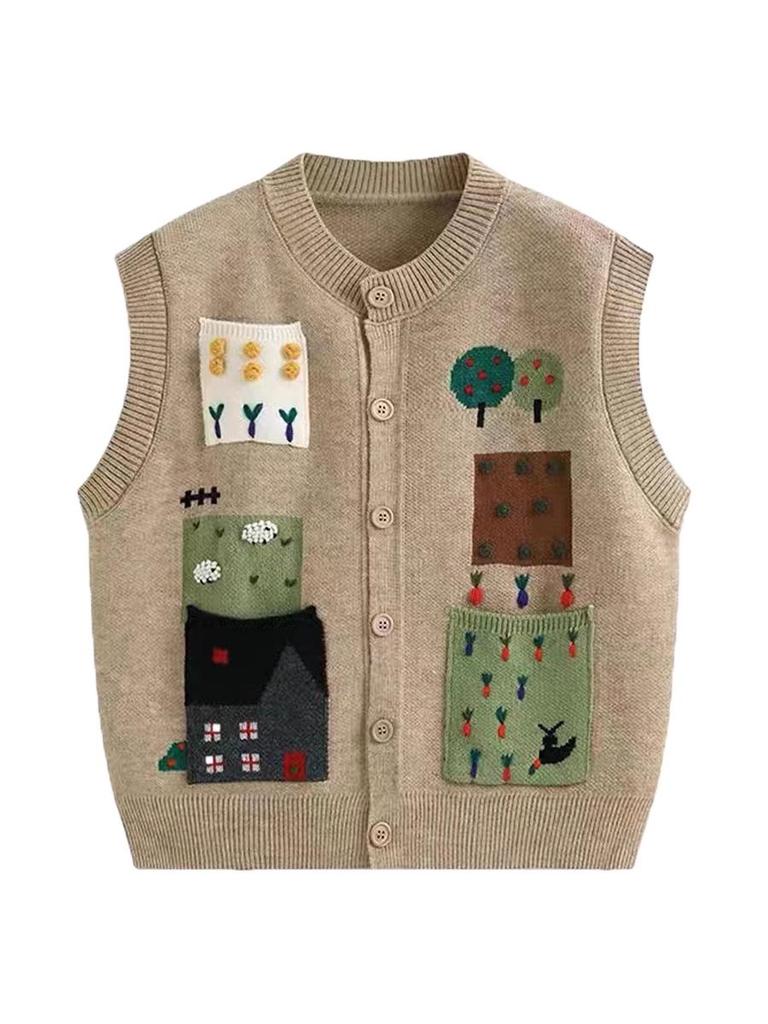 Dámský retro podzimní bezrukávový pletený kardigan vesta & set tílka