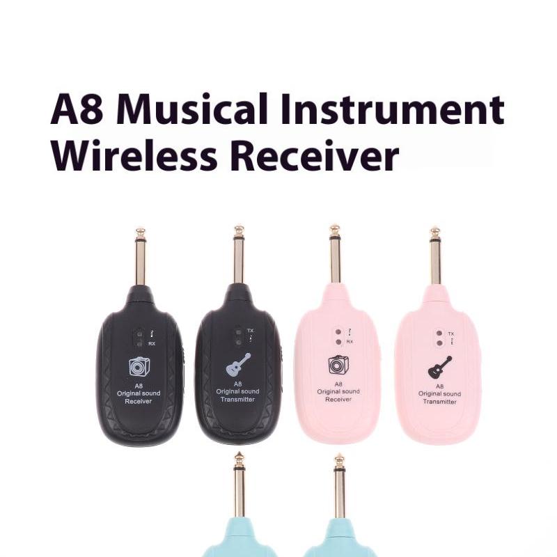 1set A8 Guitar Wireless System Transmitter Receiver Built- In Rechargeable Wireless Guitar Transmitter