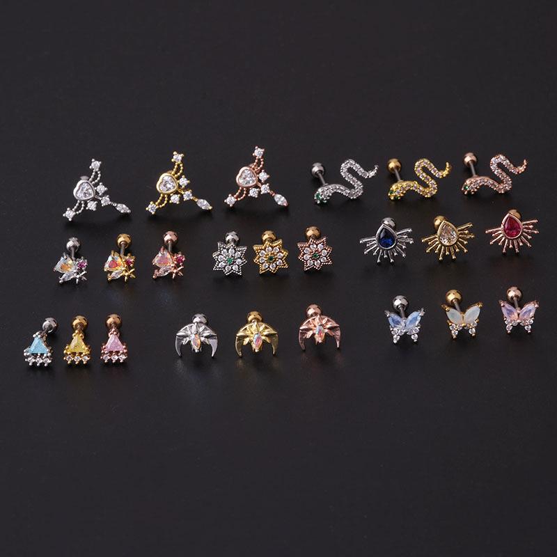 20G Stainless Steel Zircon Ear Studs: Colorful Korean & Japanese Fashion Piercing Jewelry