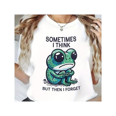 Manchmal Denke Ich Süßes Froschmuster Aufgedrucktes T-Shirt, Sommer Rundhals Bequemes Kurzärmeliges Damen-T-Shirt,