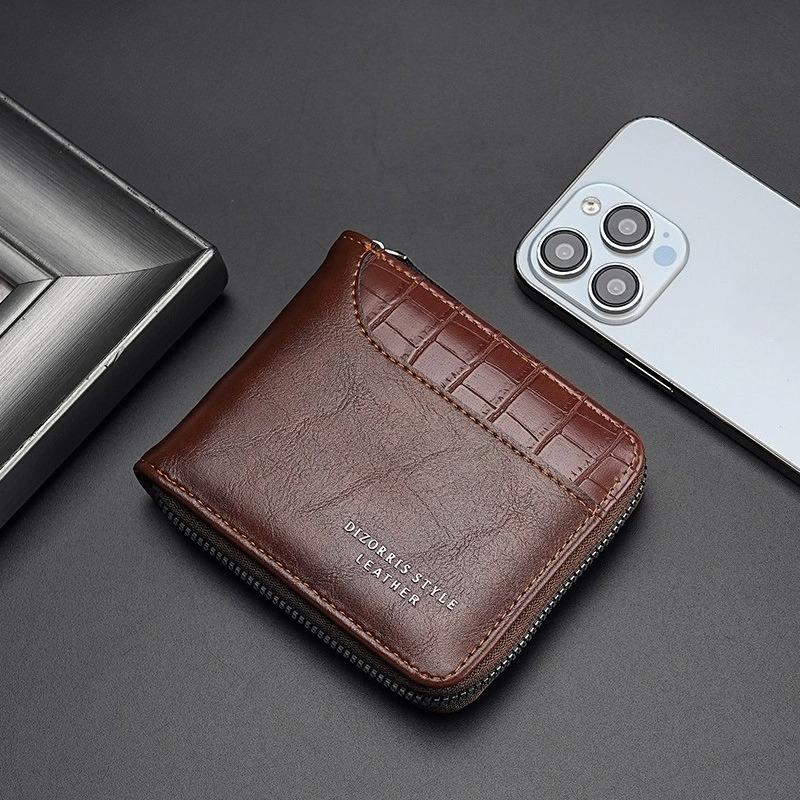 Luxury Men’s Wallet Leather Mens Purse Male 3 Flod  Zipper Money Clip Card Holders with Coin Pocket Rfid Wallets Gifts for Men Money Bag
