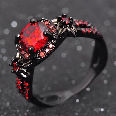Vintage zwart goud kleur bloem glanzend rood granaat robijn ringen feest sieraden voor vrouwen