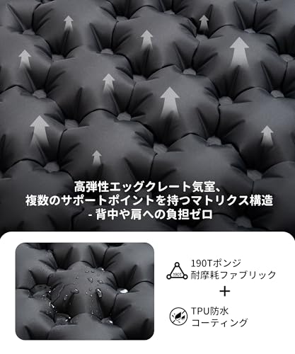 OneTigris BLACKCRYSTAL Air Mattress, Foot-Operated, Infinitely Connectable, with Pillow, 196 X 60 X 13/6.5 Cm, Waterproof, Lightweight, Compact, and P