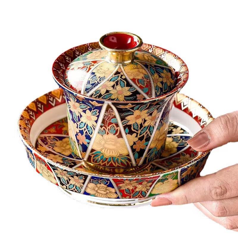 Enamel Glaze Ceramic Lidded Teacup Set