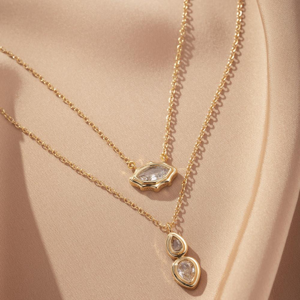 Contemporary Copper Pendant Necklace With Sparkling Zircon Stones Geometric Shapes For A Trendy Look