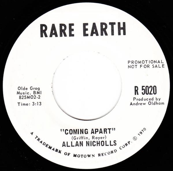 

7inch Record ALLAN NICHOLLS - Coming Apart R5020 Rare Earth 1970 US Rock Used