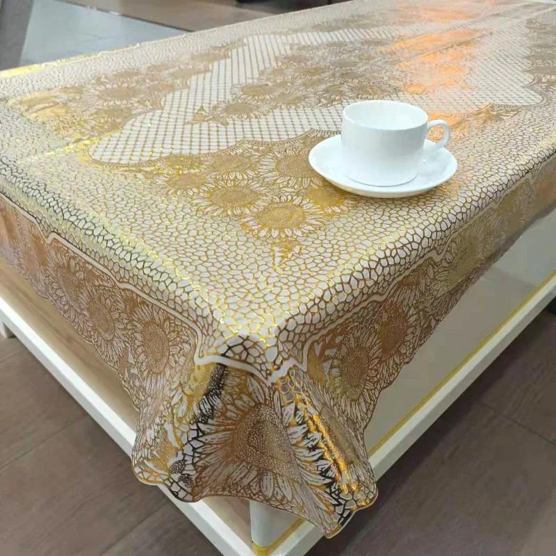 European Style PVC Gilded Table Mat Waterproof Scald Resistant Rectangular Dining Table Cloth Unwashed Plastic Coffee Table Case