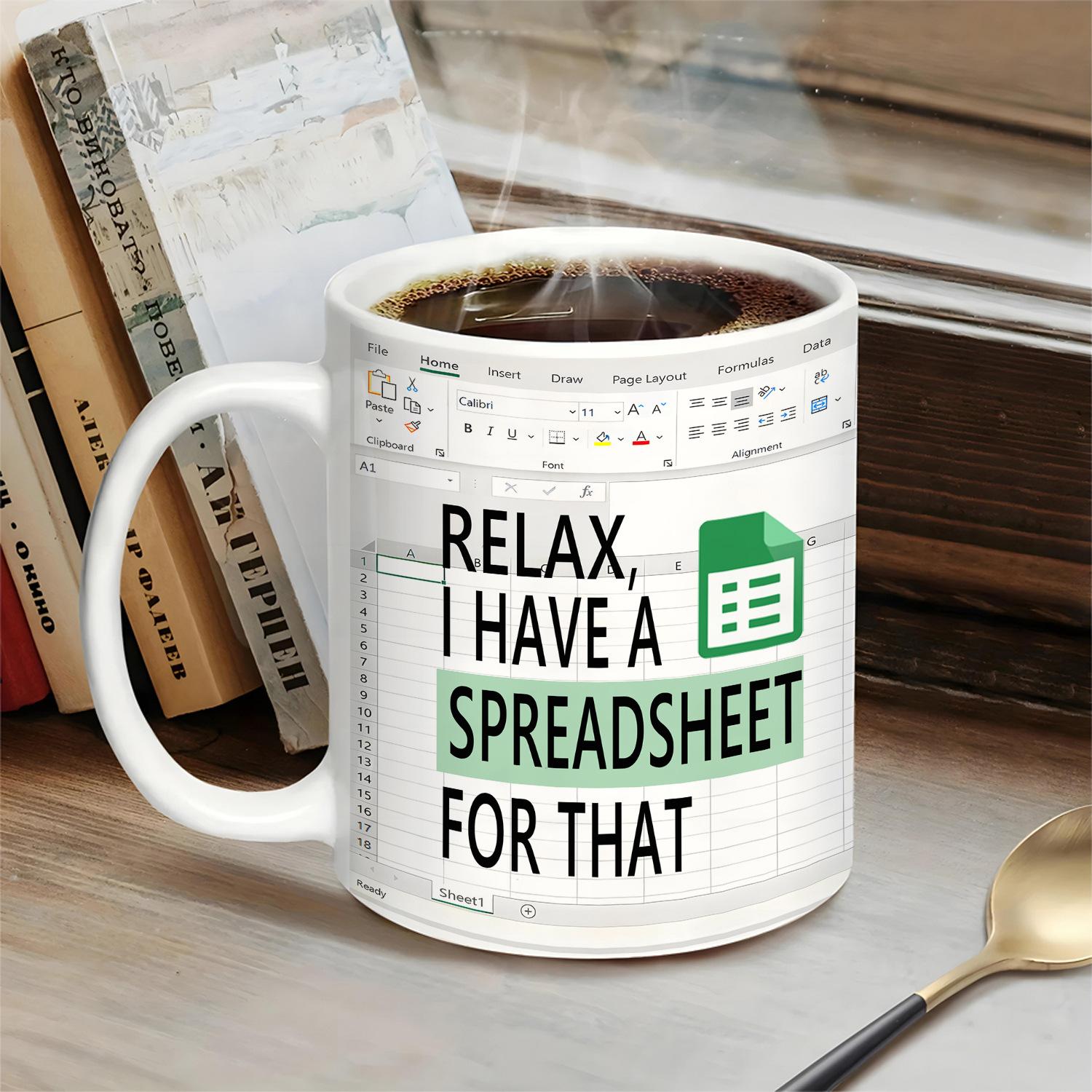

excel freak in the sheets, White mug, breakfast coffee and tea, water cup, Christmas gift, Stocking stuffers 301-400ml