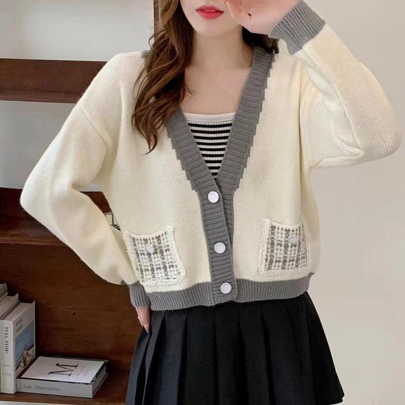 Herbst und Winter Langarm Lässiger Cardigan Pullover Damen Jacke Mode V-Ausschnitt Elegant Gestrickte Cardigans Damen Slim Fit Vintage Damen Strickwaren 24793