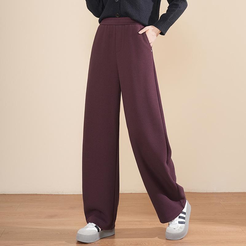 High-Grade Wool Casual Pants High Waist Thickened Autumn And Winter Wide-Leg Women'S Pants Soft Waxy Banana Pants Cashmere Straight-Leg Pants
