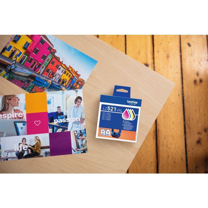 Tusz - Brother - LC521VAL - Czarny/Cyjanowy/Magenta/Żółty - 500 stron - Zestaw 4 szt. - Standardowy