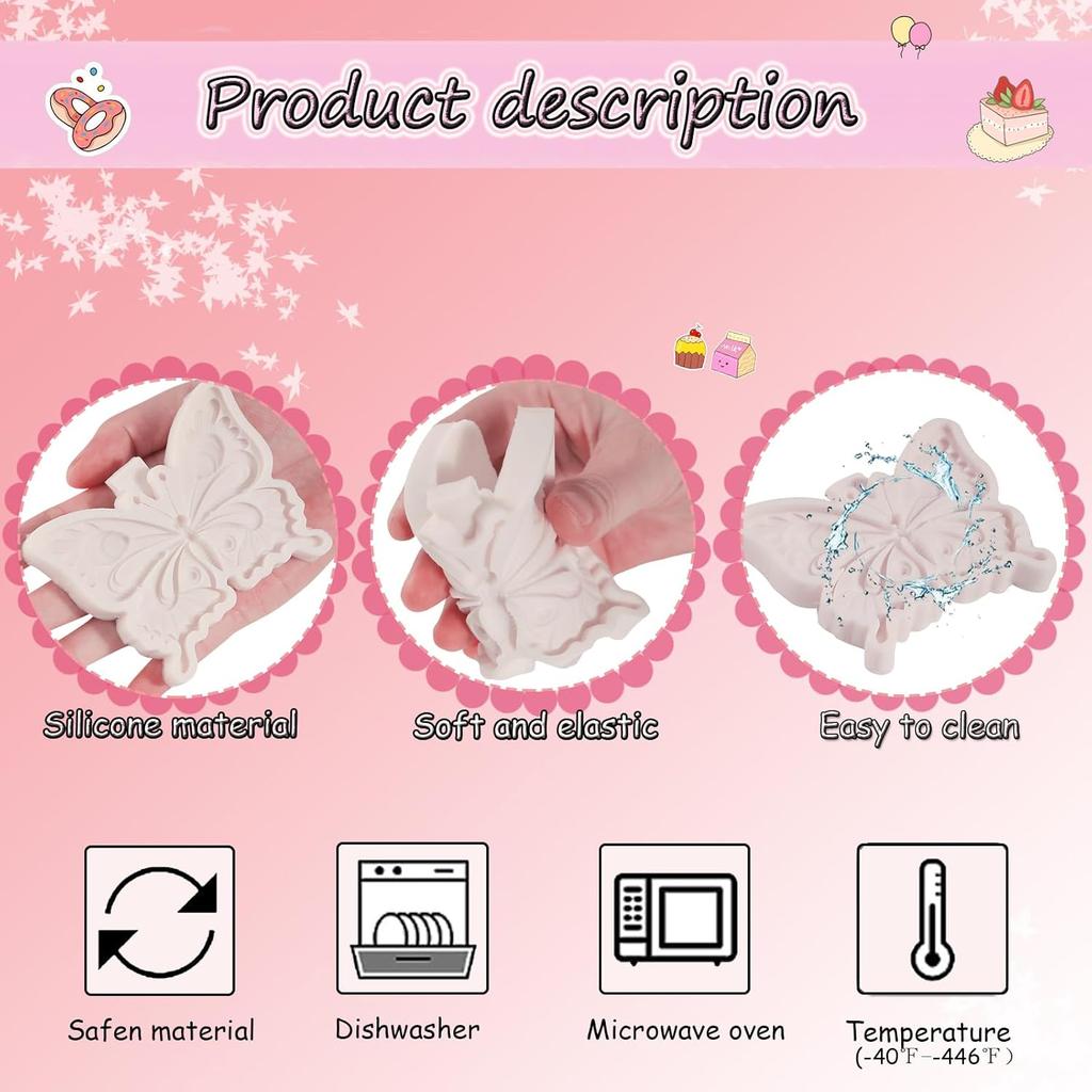 1 Pcs Exquisite Butterfly Fondant Moldfor Cake Decoration, Butterfly Chocolate Silicone Mold Surface Non-Stick Easy to Demould, for Baking Candy