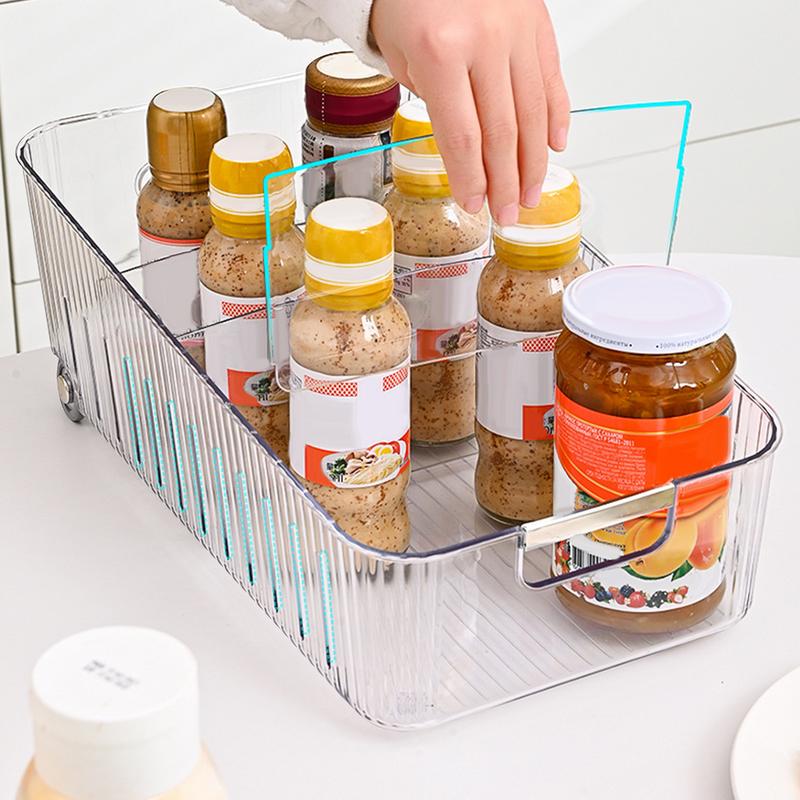 Freezer Organizer Bins Clear Compartment Fridge Shelf Refrigerator Organizer With Rollers Multi-functional Adjustable Kitchen