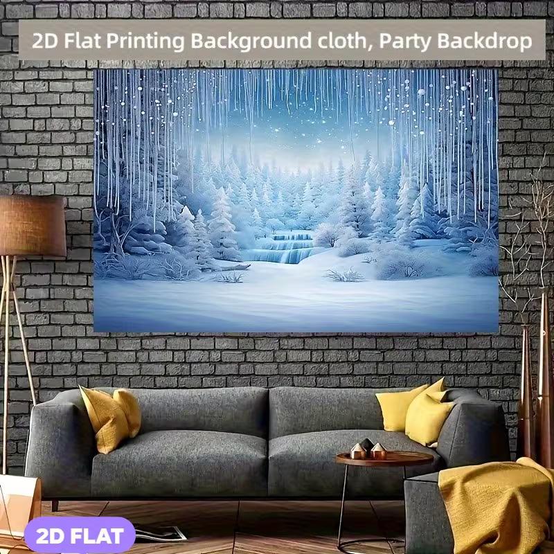 2D Holiday Photography Backdrop with Frozen Waterfall and Blue Tones