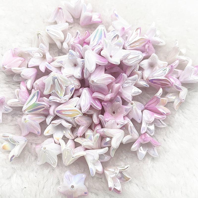20pcs 13x16mm Gradual Change Acrylic Lilies Beads Caps Jewelry Findings Charms Bracelets Spacer Beads for Jewelry Making