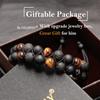 Triple Protection Bracelet for Men Women, Genuine Premium Tiger Eye Black Onyx and Lava Rock 8mm Handmade Bead Bracelet Healing Crystal Protection