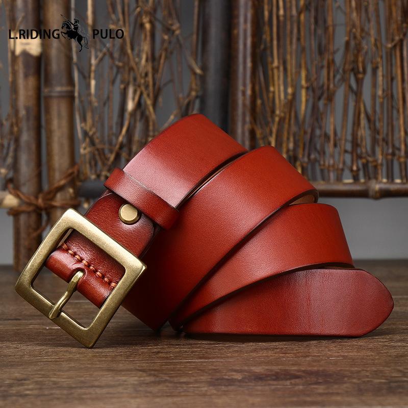 Retro Minimalistischer Glänzender Vollnarben Rindsleder Gürtel für Herren, Echtes Leder, Dornschließe, Lässig und Vielseitig Neuer Stil