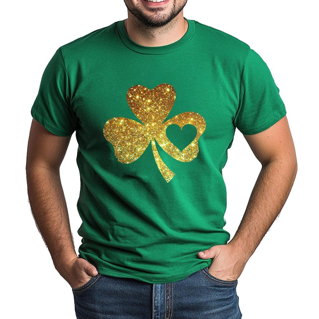 St. Patrick's Adult Green Crew-neck Short-sleeved Printed Green Three-leaf T-shirt