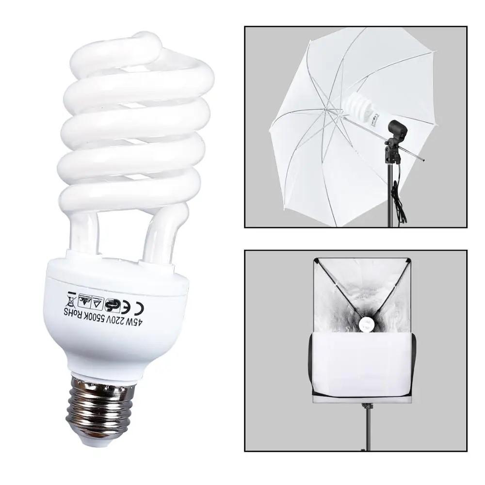 4 Pieces 45W 5500K High Brightness Photography Daylight Fluorescent Lighting Bulbs E27 Soft Box Photography Base AC 220V