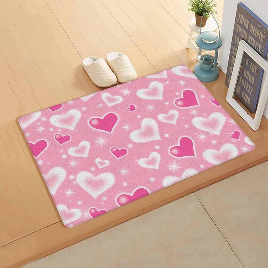 

Heart Door Mat 2D Love Pattern Entrance Rug Red Valentines Decor Soft Non-Slip Indoor Welcome Mat Romantic Home Hallway Floor 40cm x 60cm
